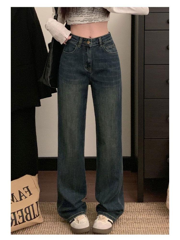 

comfortable Large Size Denim Jeans Women Retro Loose Skinny High Waist Straight Drag Floor Wide-leg trousers Jeans for Women Long Denim Pants 4XL