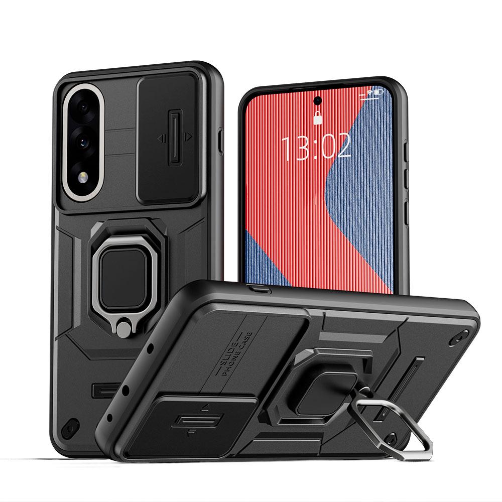 KEYSION Shockproof Case for OnePlus Nord 5 5G Slide Camera Lens Protection Metal Ring Stand Phone Cover for One Plus 1+ Nord 5