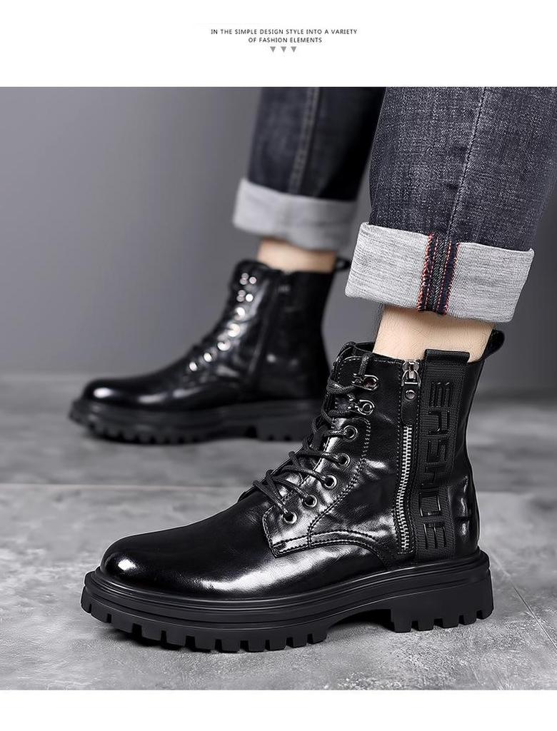 2023 Autumn Men's Black High-Top Martin Boots: Versatile British Style Casual Short Workwear