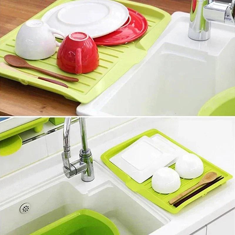Drain Rack Kitchen Silicone Dish Drainer Tray Large Sink Drying Rack Worktop Organizer Drying Rack For Kitchen Dishes Tableware