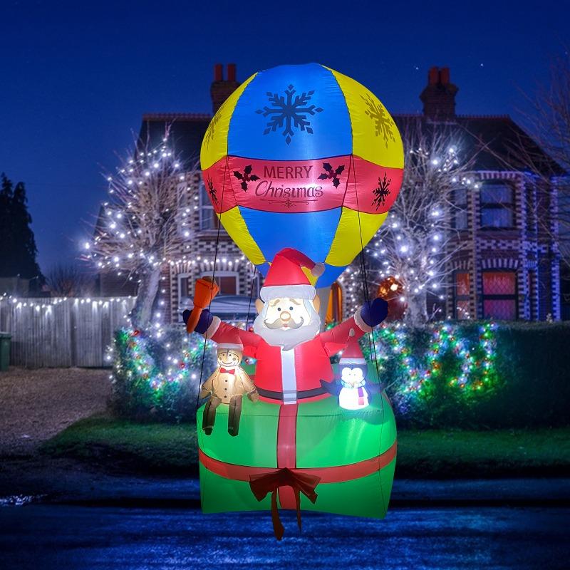 Inflatable Toy Hot Air Balloon Santa Christmas Inflatable Model Luminous Inflatable Model Christmas Atmosphere Decoration Model