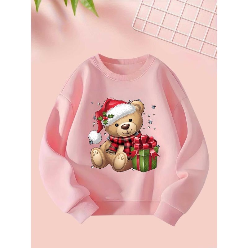 2025 9 29 Christmas Bear Girls Autumn and Winter Fashion Sweatshirt Creative Christmas Elements Casual Long Sleeve Sweatshirt Round Neck