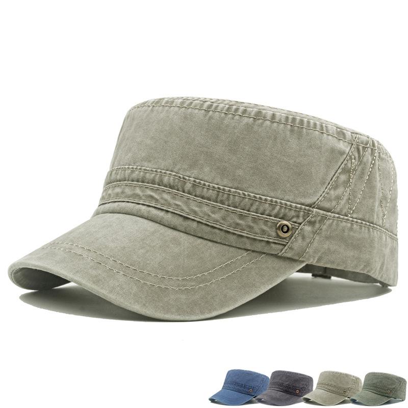 Men's Flat Top Cotton Military Cap, Outdoor Sunshade Trucker Hat, Adjustable Captain Cap for Summer Casual Wear