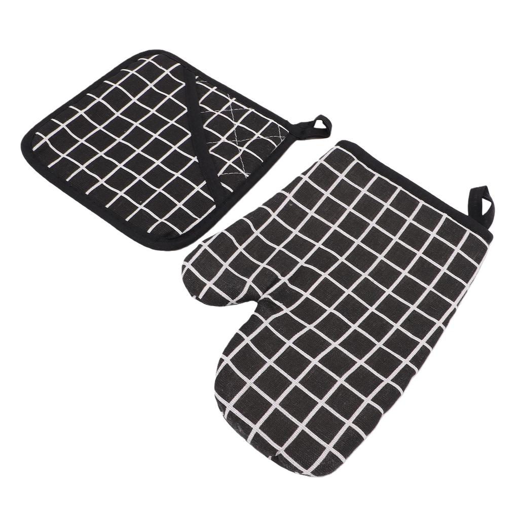 Oven Mitt Pot Holder Set Anti Scald Heat Proof Thickened Cotton Oven Mitten with Hot Pad for Kitchen Baking