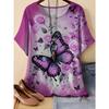 Summer Round Neck 3D Flower Pattern Print Top Fashionable Casual Short Sleeved Women's T-shirts