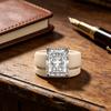 Beige Double Band CZ Ring for Women, Emerald Cut Cubic Zirconia Engagement Wedding Band, Bridal Jewelry Gift