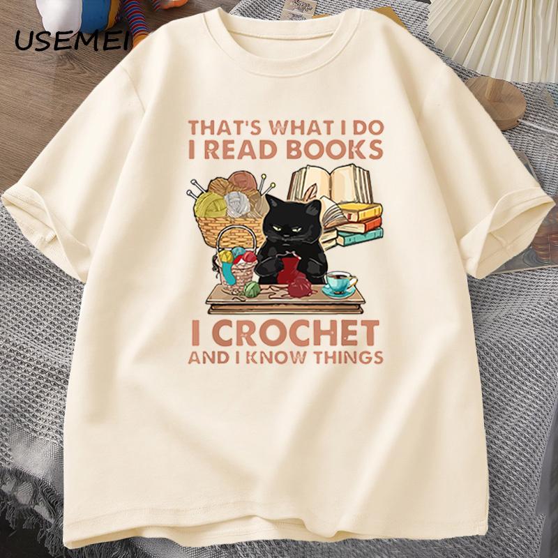 Funny Cat T Shirt for Men Women That's What I Do I Read Books I Sew and I Know Things Cat T-shirts Summer Cotton Vintage Tops