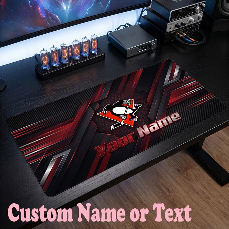 Pittsburgh Penguins Benutzerdefinierter Name Text Mauspads, Große Schreibtisch-Mausmatte Personalisiertes Home-Office-Geschenk