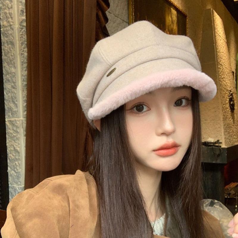 British Retro Versatile Fisherman Hat for Women In Autumn and Winter Plus Down Duck Tongue Beret Japanese Style Warm Ear Protection Octagonal Hat
