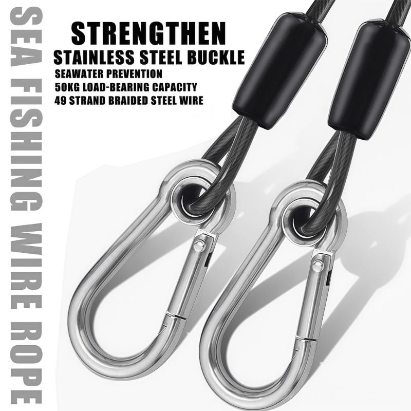 150/200/300cm Safety Rope Heavy Duty Telescopic Secure Gear Tether for Outdoor Stainless Steel Elastic Fishing Lanyard