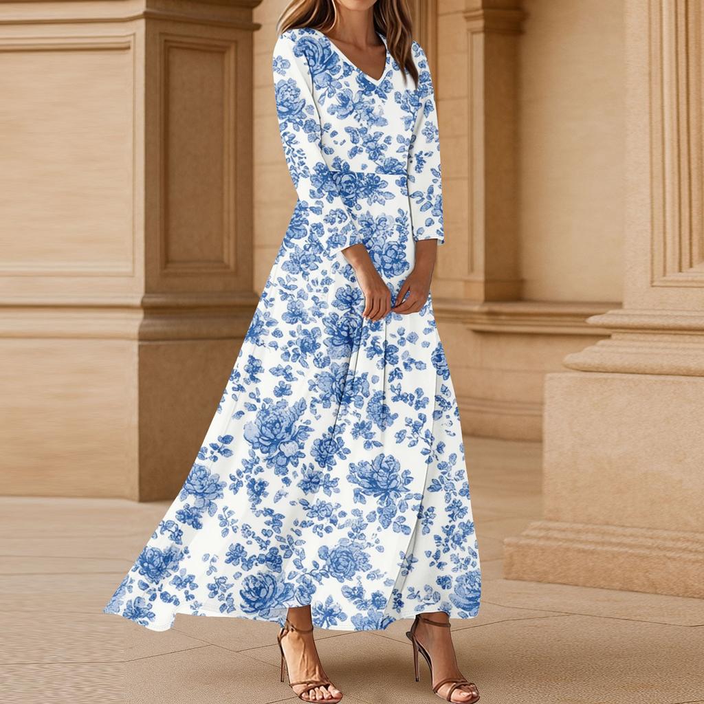 Women's Three-quarter Sleeves Fashionable Floral Print Loose Casual Comfortable Dress