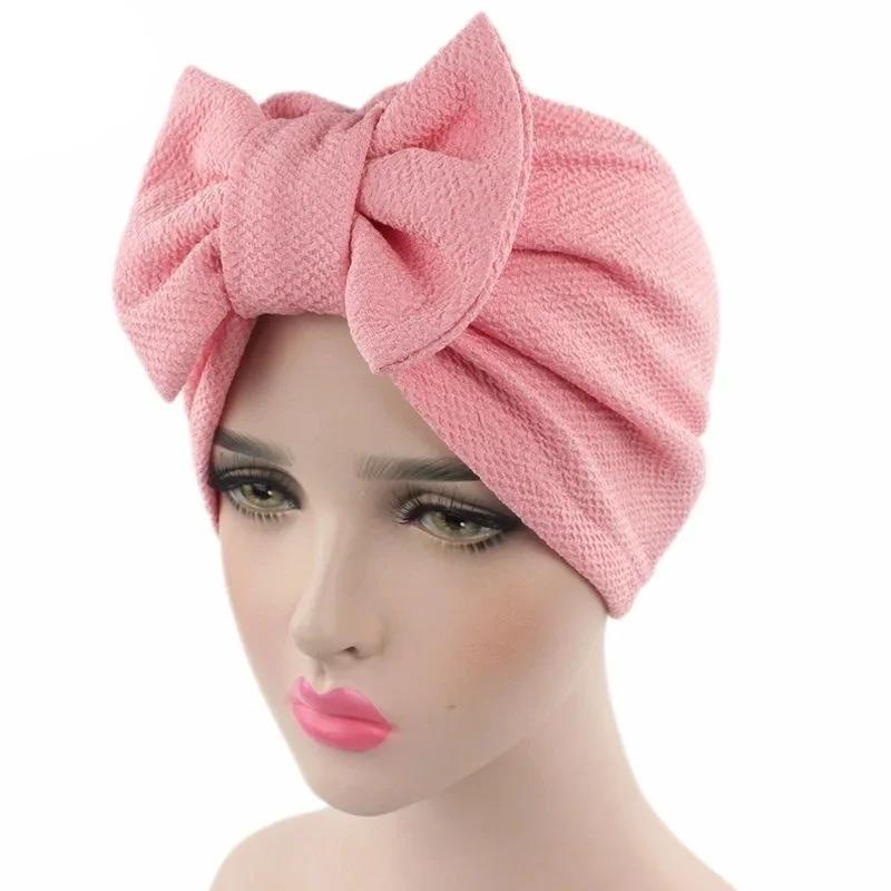 Fashion Women Big Bow Turban Hat Headdress Bow Knot Bonnet Hat Chemo Hair Cap Soft Snood Hat