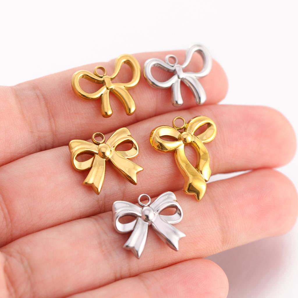 3Pcs Bowknot/Angel/Four Leaf Clover/Flower Charm Stainless Steel Pendant DIY Handmade Craft Necklace Bracelet Jewelry Making