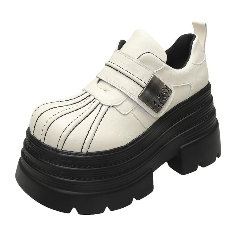 

Internet celebrity muffin platform retro small leather shoes women s 2025 spring new single shoes high heel shell head lace-up loafers 39 білий