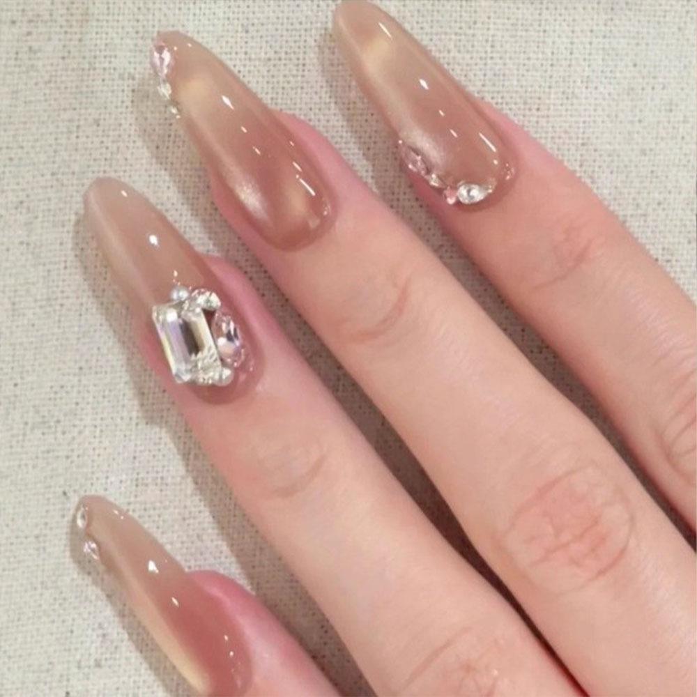 Cat Eye Rhinestone Sparkle Long Pointed Nails - Pure Desire Style