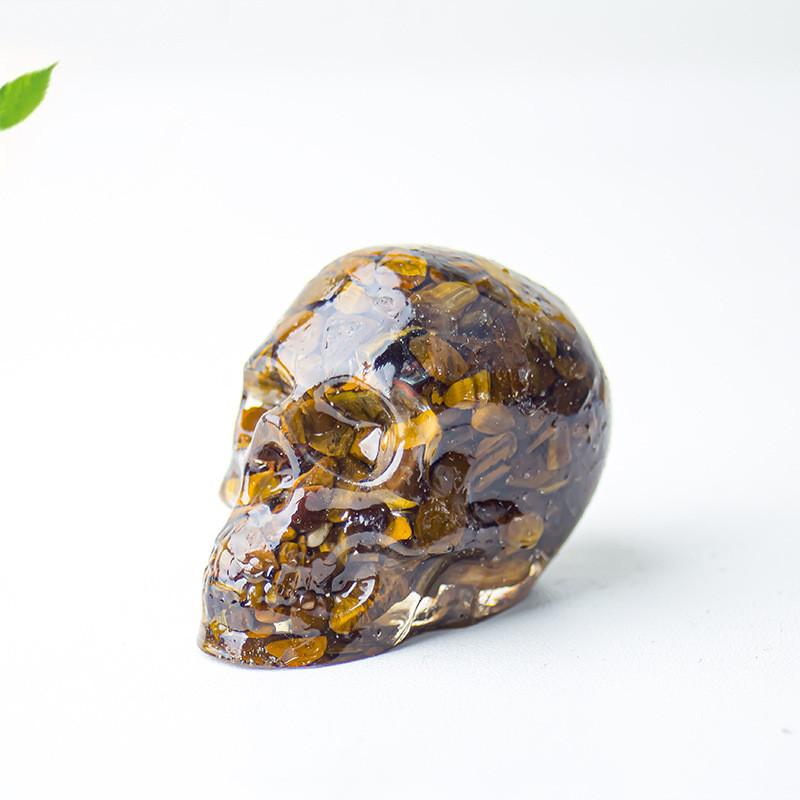 Crystal Resin Skull Decor With Natural Stones For Office And Home Tabletop Display