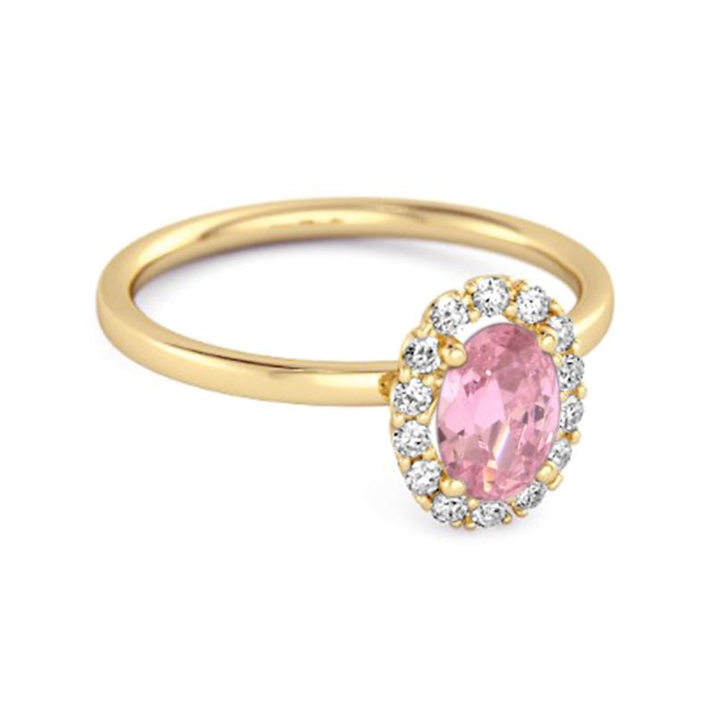 Pink CZ Solitaire Halo Accents Women Wedding Ring  - 925 Sterling Silver Gold Vermeil