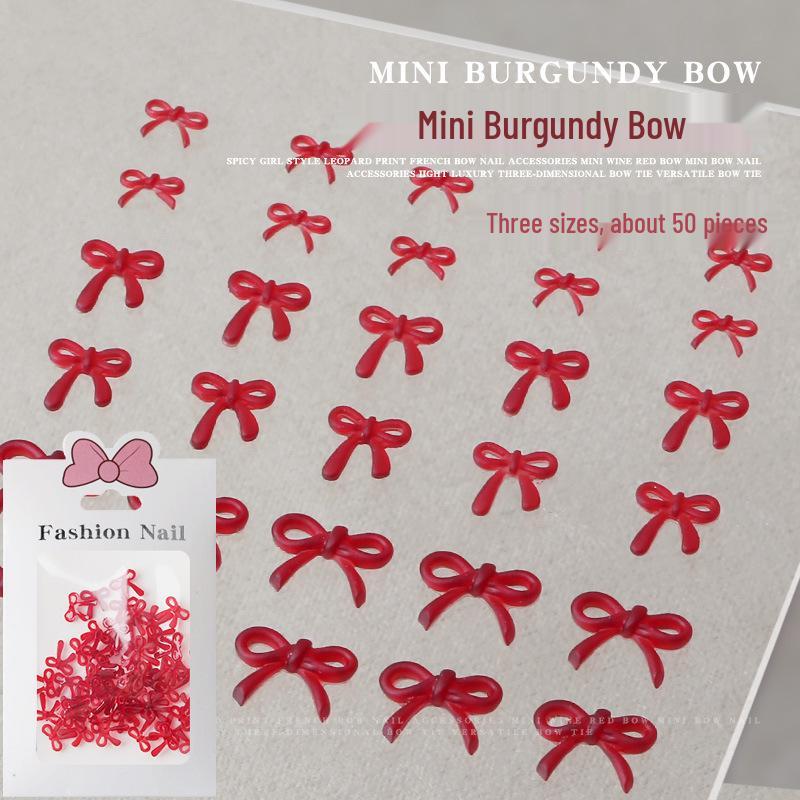 

Mini Burgundy 3D Resin Bowknot Nail Decorations