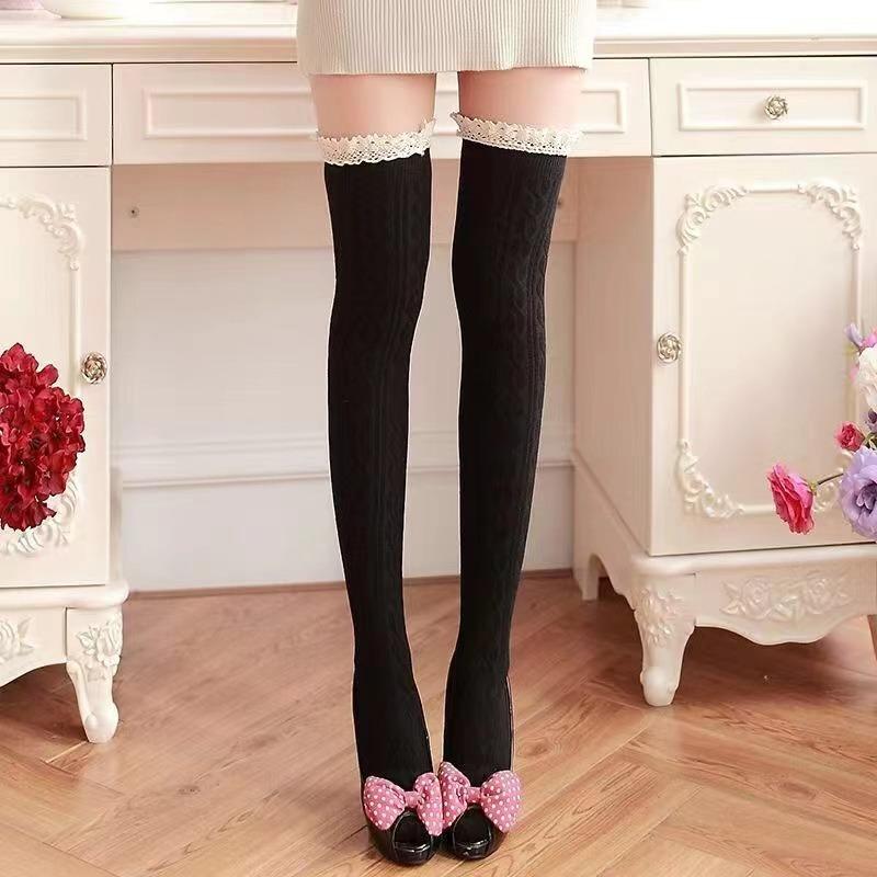 Sexy Lace Up Long Knee Socks Women Over Knee Thigh High Stockings Fashion Ladies Girls Warm Sexy Blend Tights Black White
