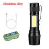 Mini LED Flashlight COB+XPE Portable Torch USB Charging Camping Lantern Zoomable Focus Light Tactical Flashlight with Pen Clip