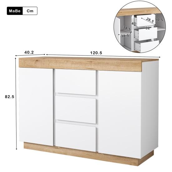 Chest of Drawers with 3 Drawers And 2 Doors, Locker, Storage Function, for Bedroom And Living Room, E1 Chipboard, White+Oak