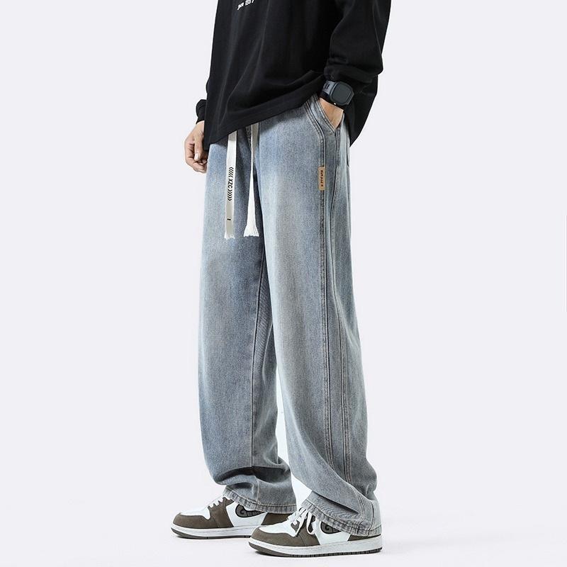 Retro straight jeans men's spring and summer thin loose casual wide-leg trousers American trendy brand boys high street pants