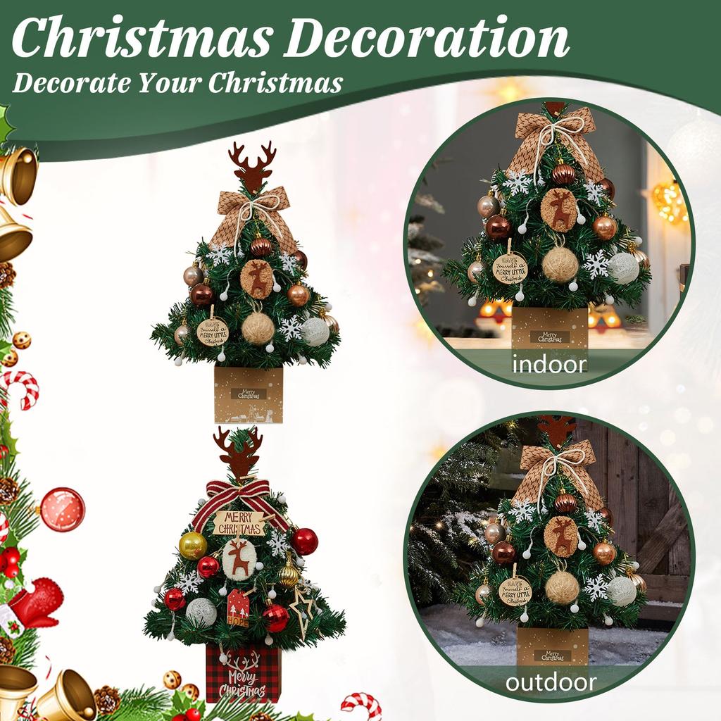Christmas  Small Christmas Tree Ornaments With Lights 50cm Desktop Christmas Tree Golden Red Set Christmas Tree
