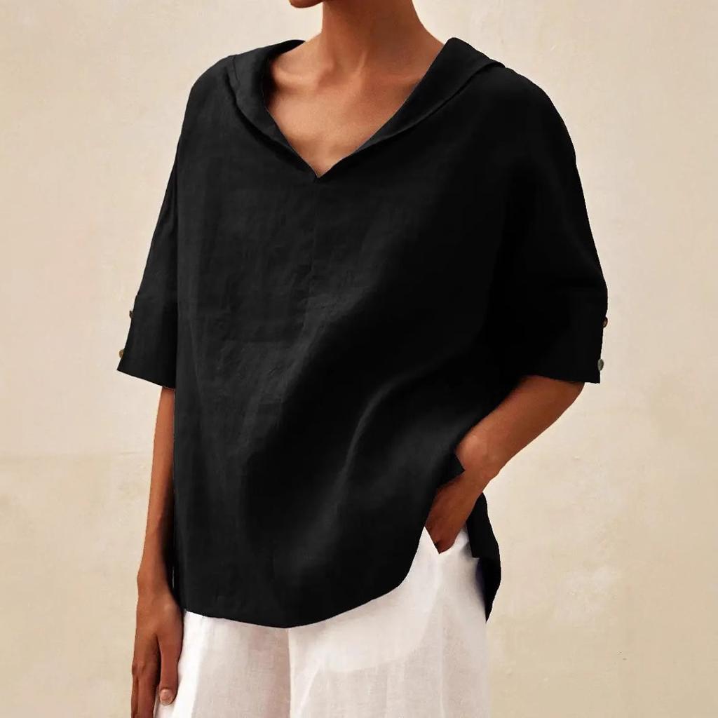 Women s Solid Color Loose Hooded Top,plus Size, Loose Fit, V-neck T-shirt 4XL чёрный