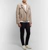Zip Lambskin Suede Men's Beige Genuine Handmade Motorcycle Leather Jacket Biker