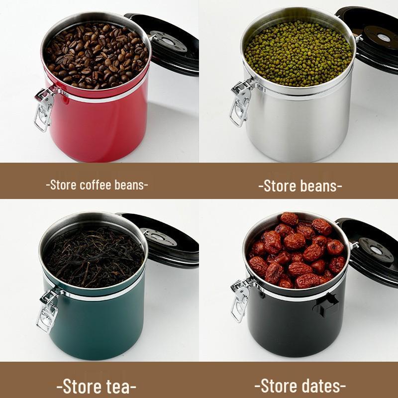 304 Stainless Steel Airtight Coffee Canister with Date Tracker and Exhaust Valve for Freshness