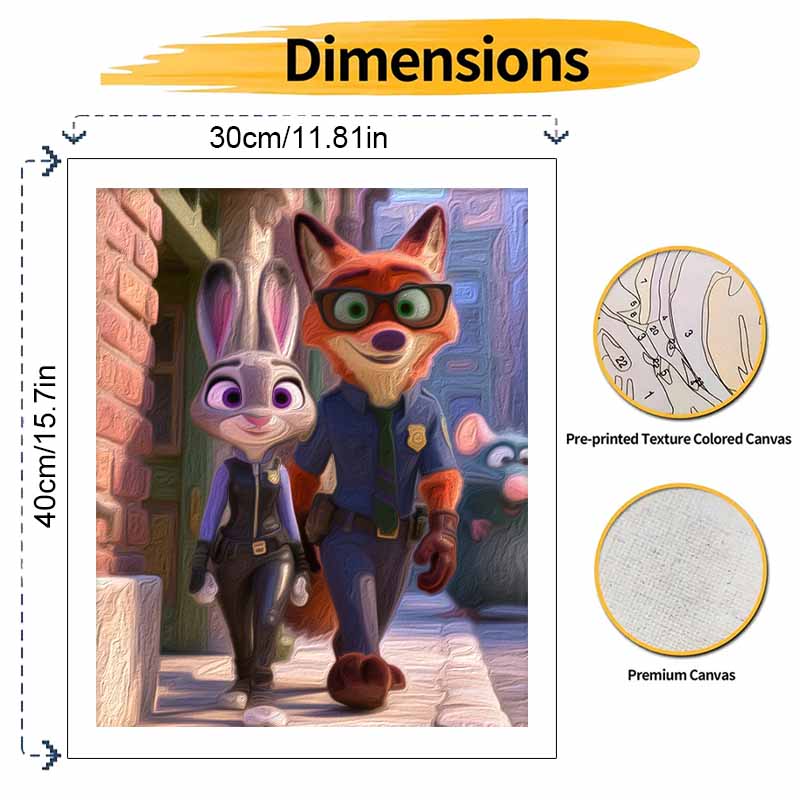 Disney Zootopia Judy Hopps Nick Wilde Digital Oil Painting Art Kit Hand Painted Home Decor