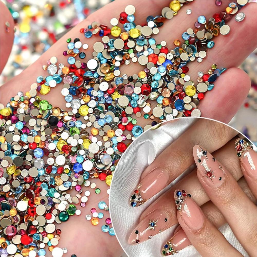 12Grids 3D Sparkling Colorful Rhinestones Nail Gems SS6-SS20 Mix FlatBack Round Nail Diamonds Bling Nail Jewelry Accessories D8#