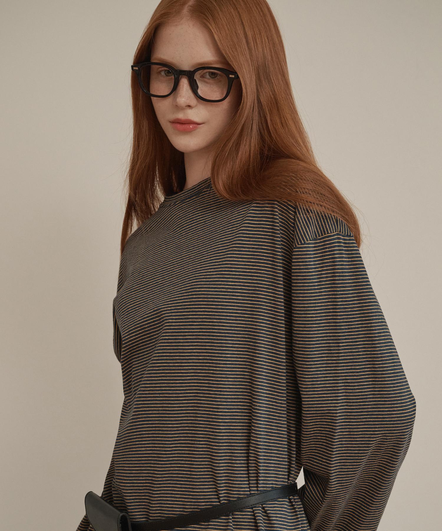 Rosiro Overfit Stripe Long Sleeve Navy Navy/Free