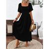 JPNTKY Fashion Summer Spring Solid Color Print Square Collar Short Sleeve Casual Dresses