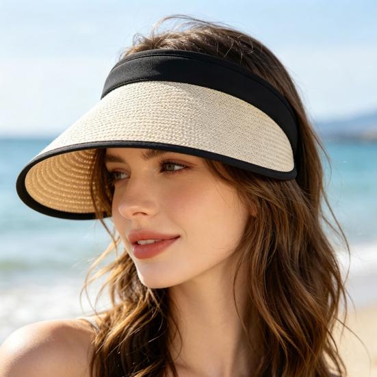 Summer Lightweight Sun Hat with And Rear Hat Foldable Straw Hollow Top Headband