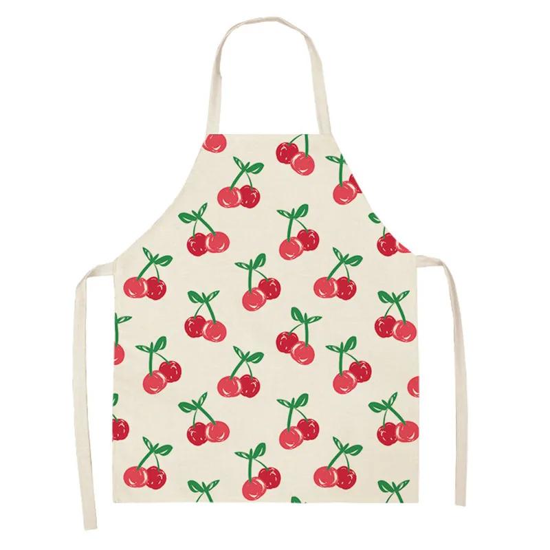 Fruit Cotton Linen Apron Cherry Orange Lemon Printed Kitchen Women Baking Waist Bib Home Cooking Sleeveless Pinafore Delantal