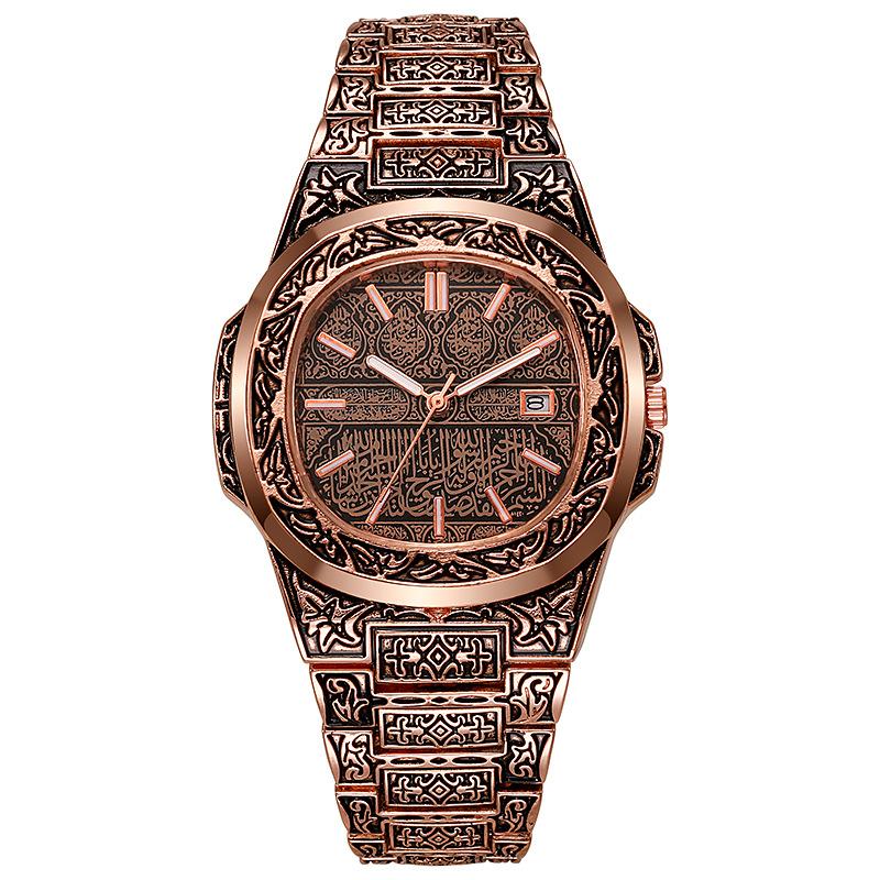 Men's Watch Stylish Retro Engraved Pattern Personality Trend Calendar Quartz Watch