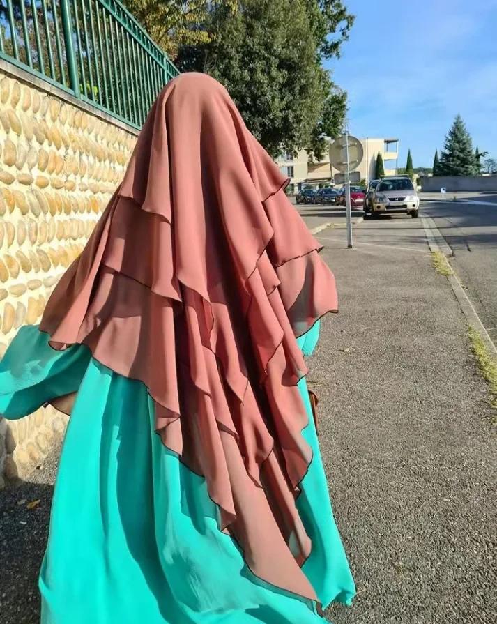 Long Khimar Hijab Scarf Wrap 2 Layers Crepe Voile Femme Musulman Muslim Fashion Ramadan Prayer Hijabs  Islamic Clothing