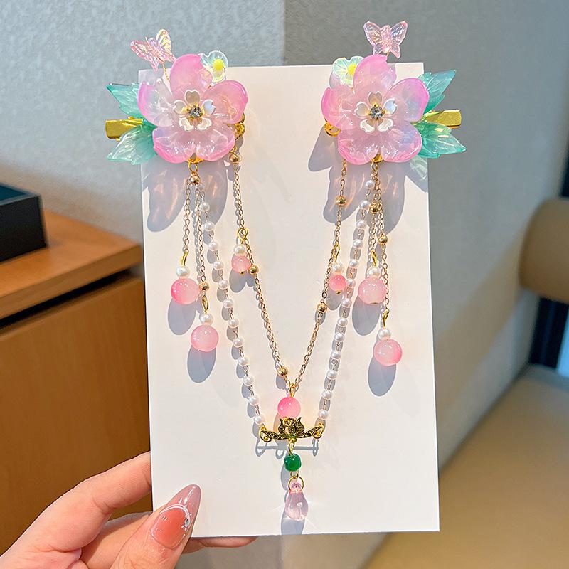 Acessórios de Cabelo Hanfu de Estilo Antigo: Adorno de Cabeça Infantil com Corrente de Testa, Franja e Design de Fada Princesa