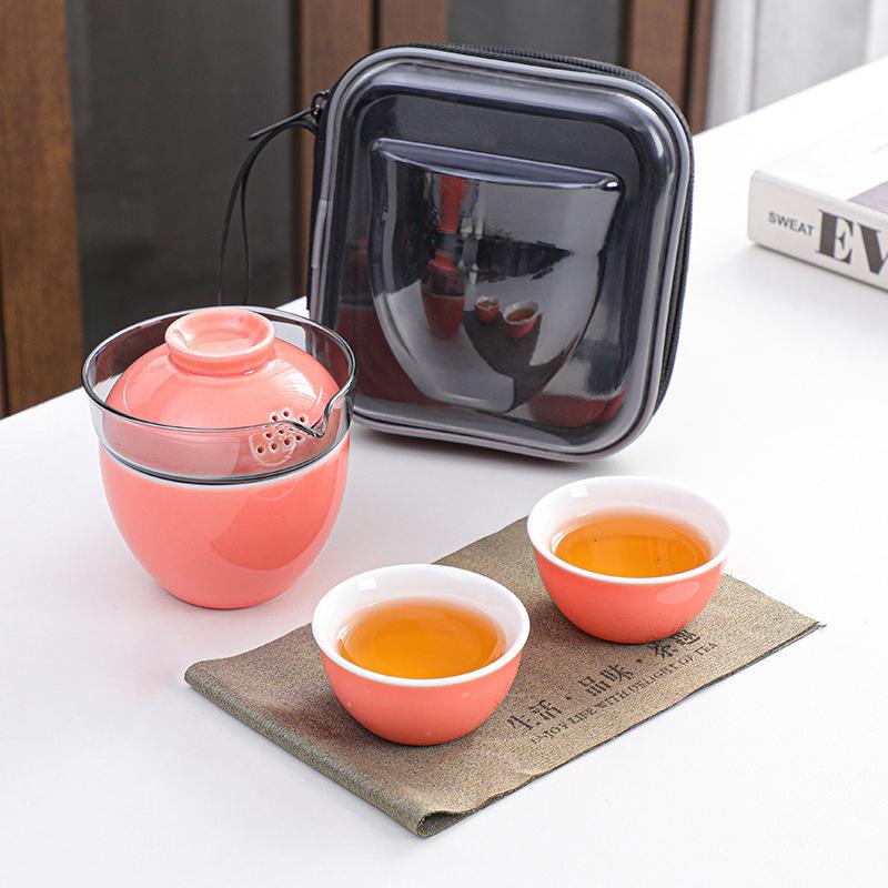 Japanese Minimalist Express Cup Outdoor Pot Three Cups Ceramic Tea Separation Glass Portable Travel Tea Set
