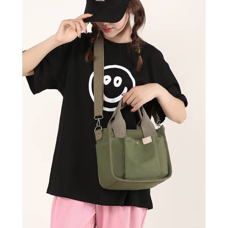 Canvas Tote Bag For Women With Zipper Pocket Casual Street Fashion Daily Use