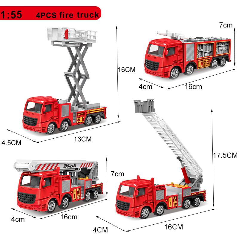 1:55 Modello di Camion dei Pompieri Diecast Simulazione Pull Back Scala Veicolo di Soccorso Antincendio Giocattoli Inerziali Camion dei Pompieri per Bambini