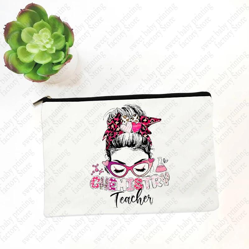 Teach Love Inspire Teacher Makeup Cosmetic Bags  Back To School Gift Beauty Cases Pencil Pouch Organizer Storage Box Mini Purse