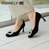 COMELY Women's Square Buckle Rhinestone Stiletto Heels