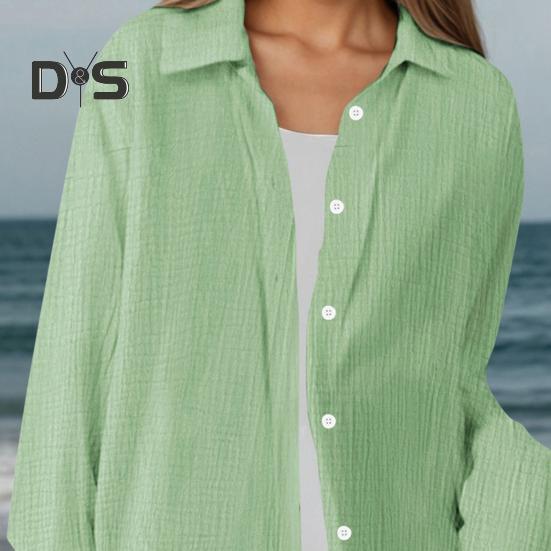 Cămașă Damă Rever Mânecă Lungă Plachetă cu Nasturi Topuri Cămașă Culoare Solidă Croială Lejeră Îngrijire Ușoară Cămașă Șifonată