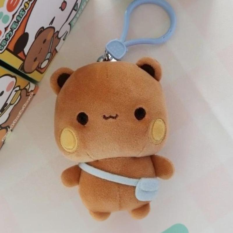 Non-Toxic Cute Bubu And Dudu Panda Plush Keychain Kawaii Cartoon Fluffy Brown Bear Toy Bag Pendant Couple Birthday Gifts Valentine'S Day