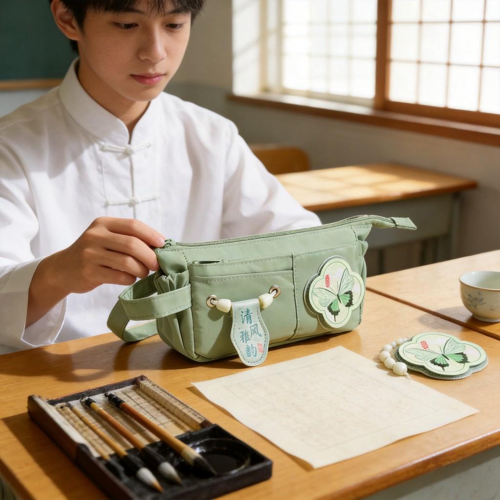 Chinese Style Student Pen Case With Large Capacity For Girls And Boys