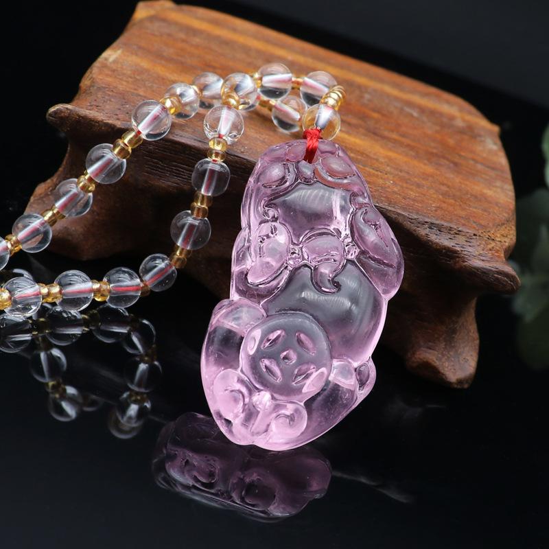 Chinese Style Pink Imitation Crystal Guanyin Buddha Necklace Versatile Sweater Chain Fashion Jewelry Mother'S Day Gift