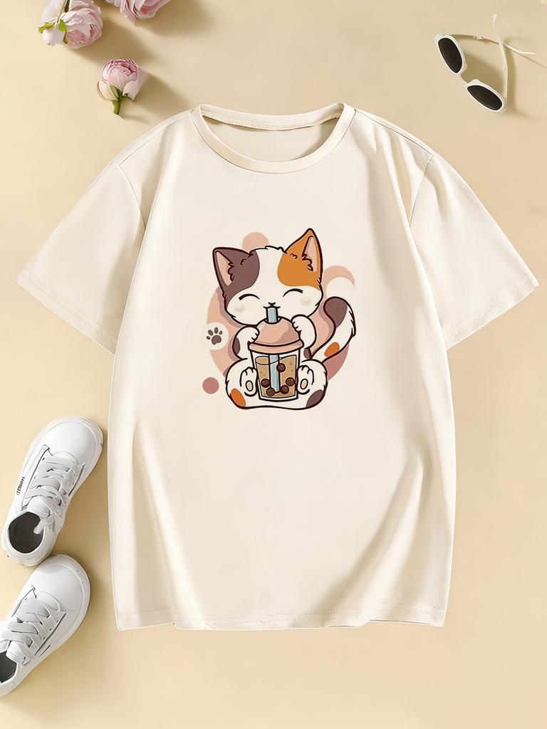 Cat Graphic Kids Tshirts Summer Short Sleeve Tees Cartoon Animal Boys Girls Clothes Kawaii Kitten Tops Y2K Tshirt