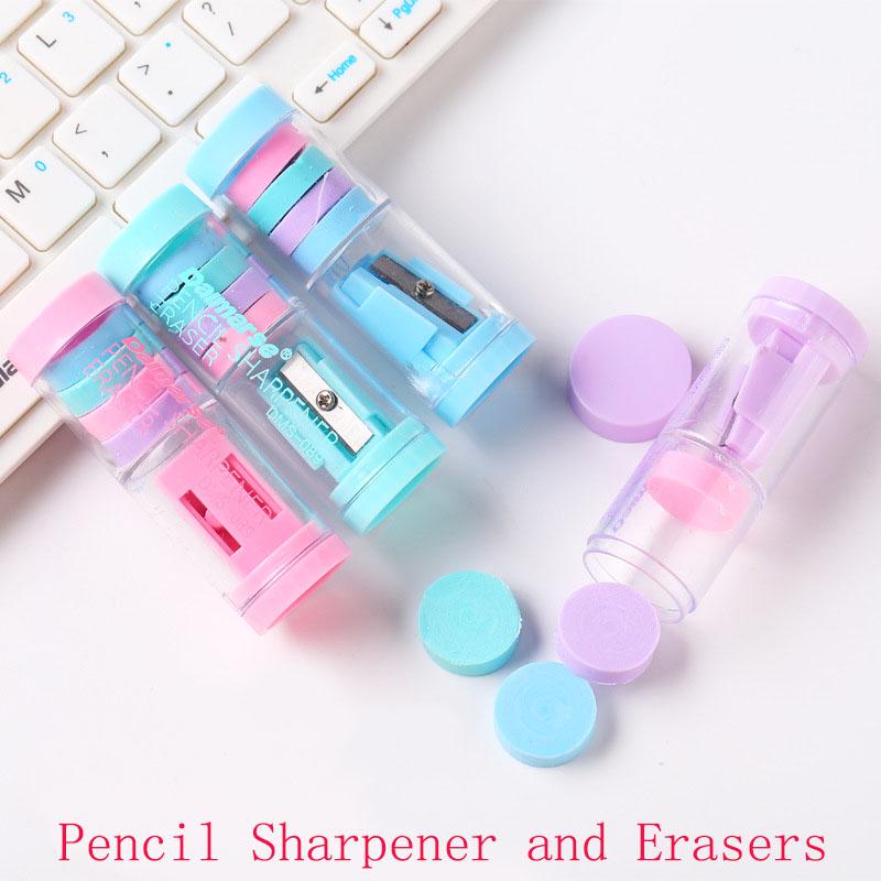 Eraser and Sharpener Kit 4 Coloured Sharpeners and 5 Rubbers School Office